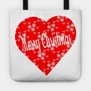 Merry Christmas -- Heart Shaped in Red with Snowflake Pattern Tote