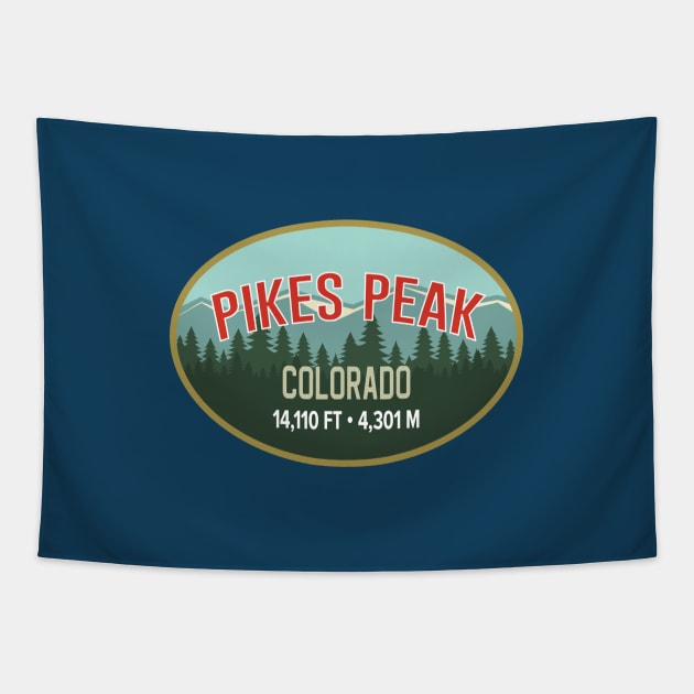 Pikes Peak Colorado Retro Mountain Oval Tapestry by TGKelly