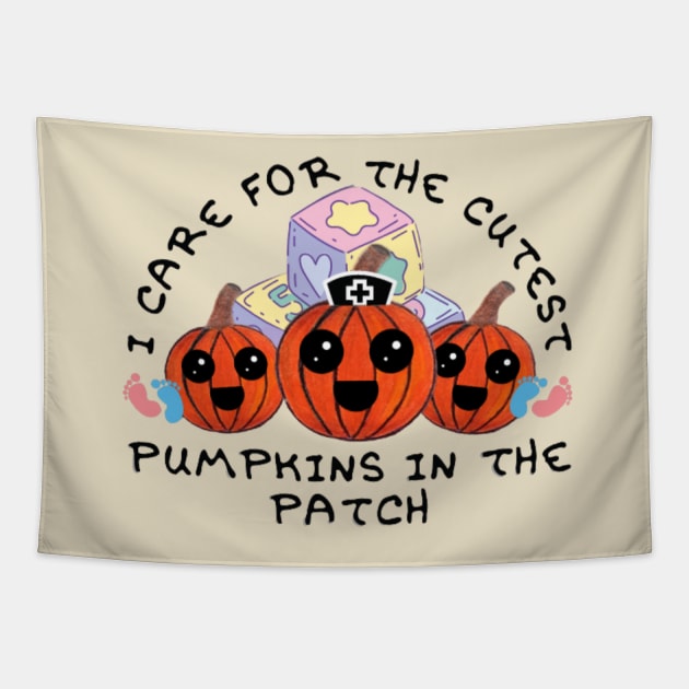 I Care For The Cutest Pumpkins In The Patch (Pastel Orange) Tapestry by thcreations1