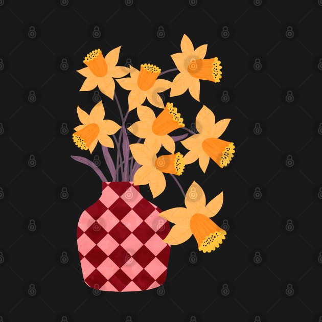 Checkered vase with daffodils by Elbuenlimon