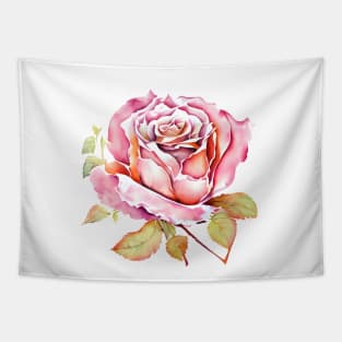 Elegant Pink Aquarelle Watercolor Isolated Rose Flower Painting Tapestry