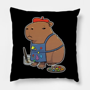 Capybara Artist Painter Pillow