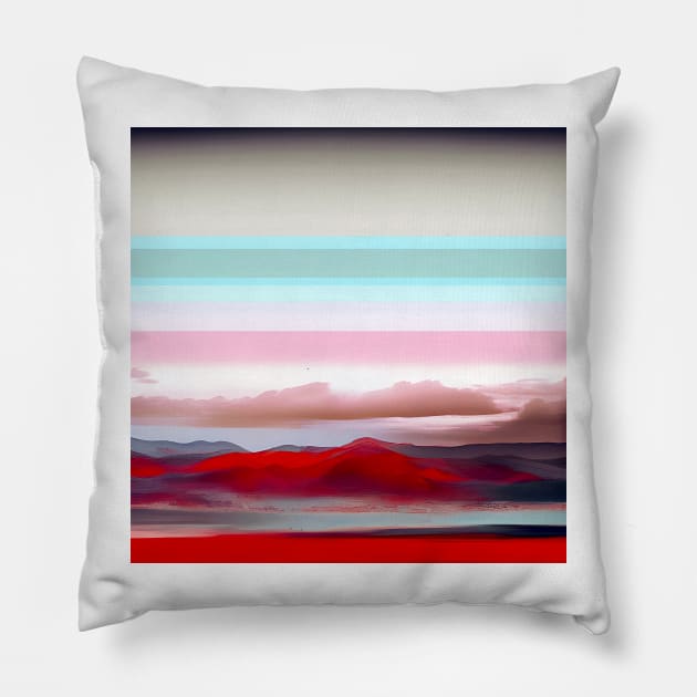 Stylized Strata with Red Mountains Pillow by DANAROPER