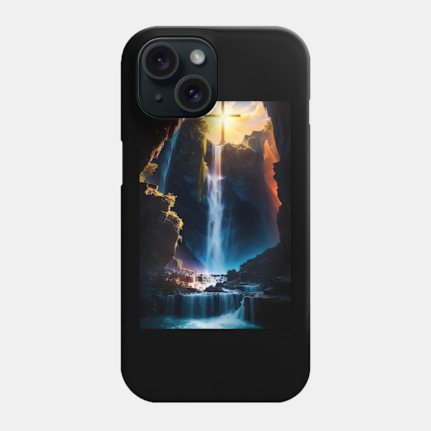 Cross On Top of Waterfall Phone Case by MiracleROLart