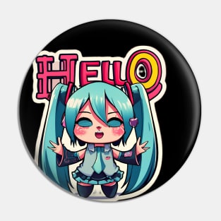 Cute Anime Blue Hair Hello Pin