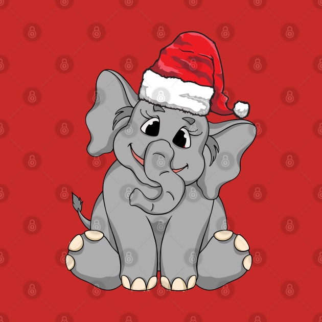 Santa Hat-Wearing Baby Elephant Funny Christmas Holiday by Contentarama