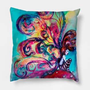 SMALL ELF OF MUSHROOMS Fantasy Watercolor Pillow