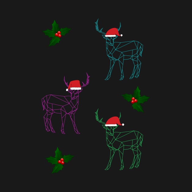 Geometric reindeer and holly Christmas print by LukjanovArt