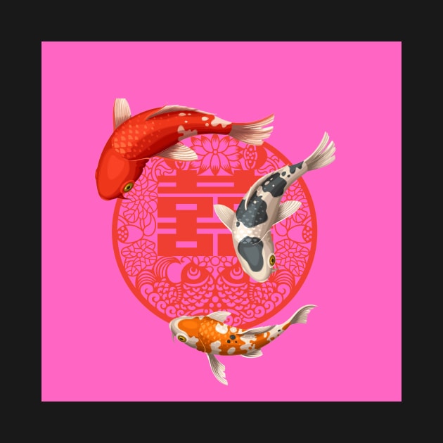 Double Happiness Koi Fish Hot Pink with Red Symbol - Hong Kong Retro by CRAFTY BITCH