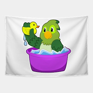 Parrot in Bathtub with Duck Tapestry