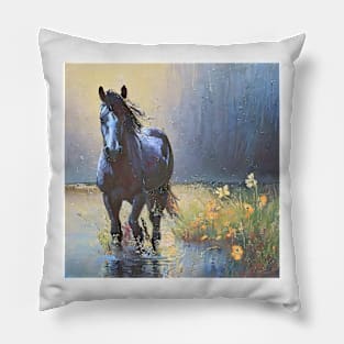 water, flowers and horse Pillow