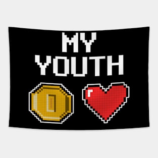 Insert Coin Press Start Retro Gaming Vintage 8 Bit Arcade Tapestry