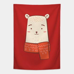 Kawaii white bear in scarf Tapestry