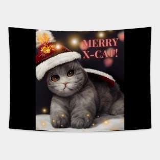 Christmas cat - charming shorthair on the Xmas cosy evening Tapestry