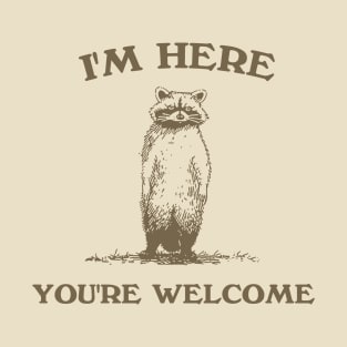 I'm Here You Are Welcome Retro T-Shirt, Vintage 90s Raccoon T-shirt, Funny 90s Trash Panda Shirt, Minimalistic Unisex Shy Graphic T-Shirt