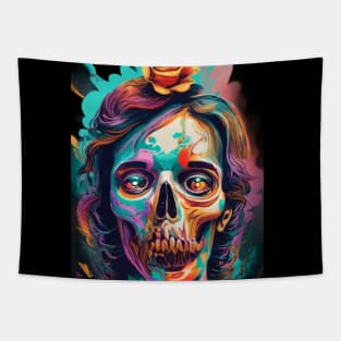 The face with a skull has strong, expressive colors Tapestry