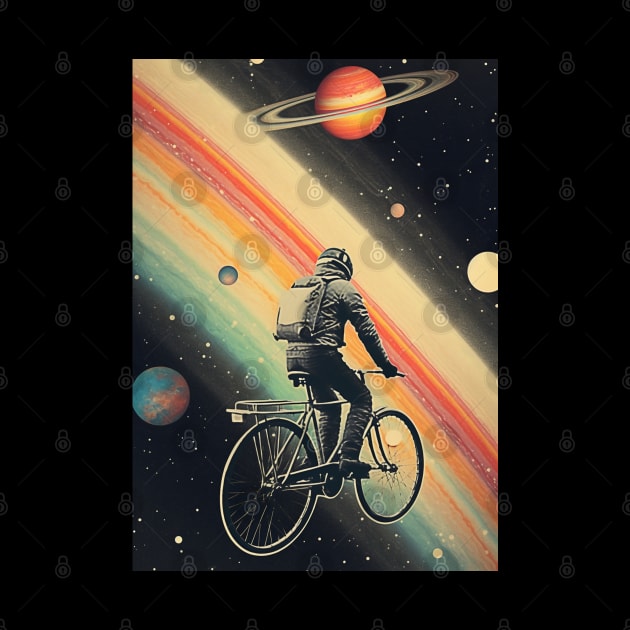 Astronaut Riding a Bicycle in Space Vintage Art by Art-Jiyuu