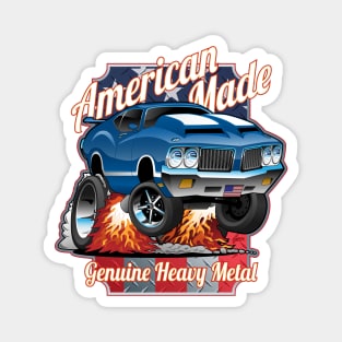 Patriotic American Made Classic Car Cartoon Illustration Magnet