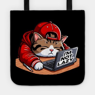 I'm Not Lazy meme Chubby Tabby Cat Take A Nap Laptop Tote