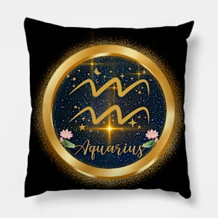 Aquarius  Gold  sign drifting in the galaxy with Lotus Pillow