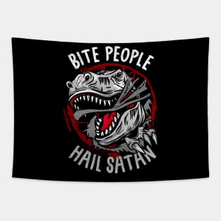 Bite People Hail Satan I Gothic Pentagram Dinosaur print Tapestry