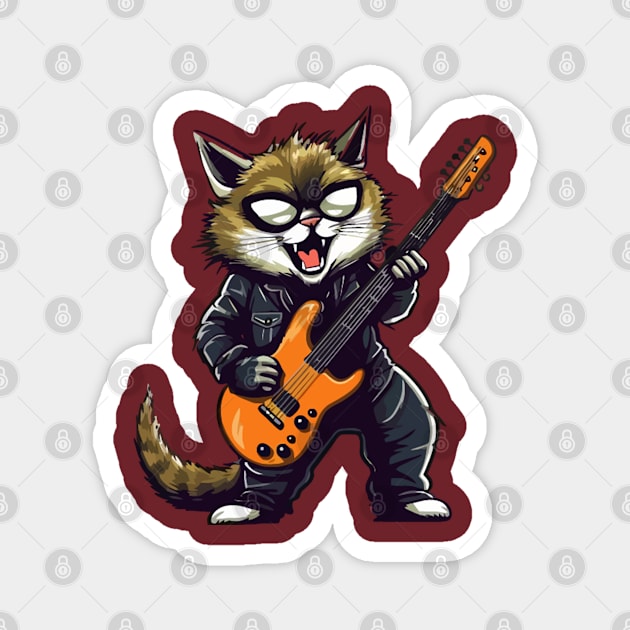 Cat playing an electric guitar Magnet by LEMOUS TEES