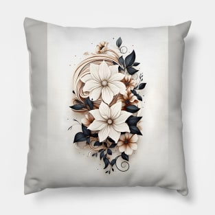 Elegance in Monochrome: Captivating Floral and Twirls Vector Art Pillow