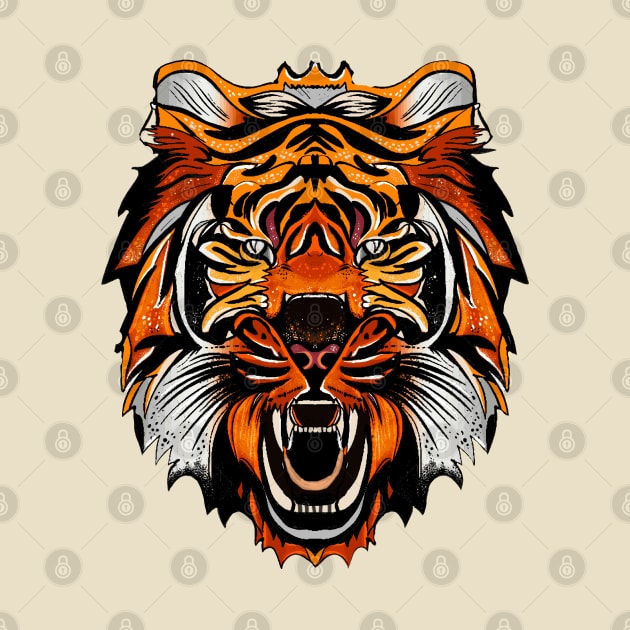 Ferocious tiger wild animal illustration by jen28