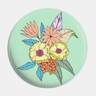 Colorful tropical flowers in green Pin