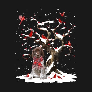 German Shorthaired Pointer Scarf Cardinal Snow Christmas T-Shirt