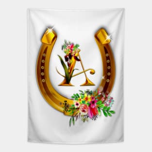 Letter A Name Initial and Horseshoe Tapestry