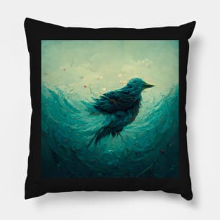 Drowning bird in blue water Pillow