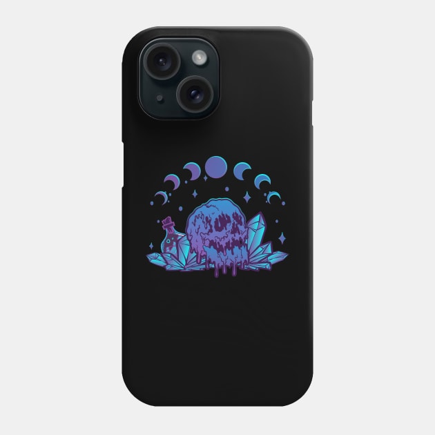 Melting Skull, Phases of Moon and Crystals Dark Art Pastel Goth Phone Case by Irene Koh Studio