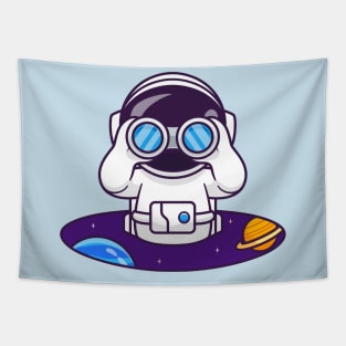 Cute Astronaut Spying With Binoculars In Space Cartoon Tapestry