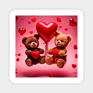 Teddy celebrating Valentines day, randome floating love hearts Magnet