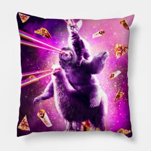 Laser Eyes Space Cat Riding Sloth, Llama - Rainbow Pillow