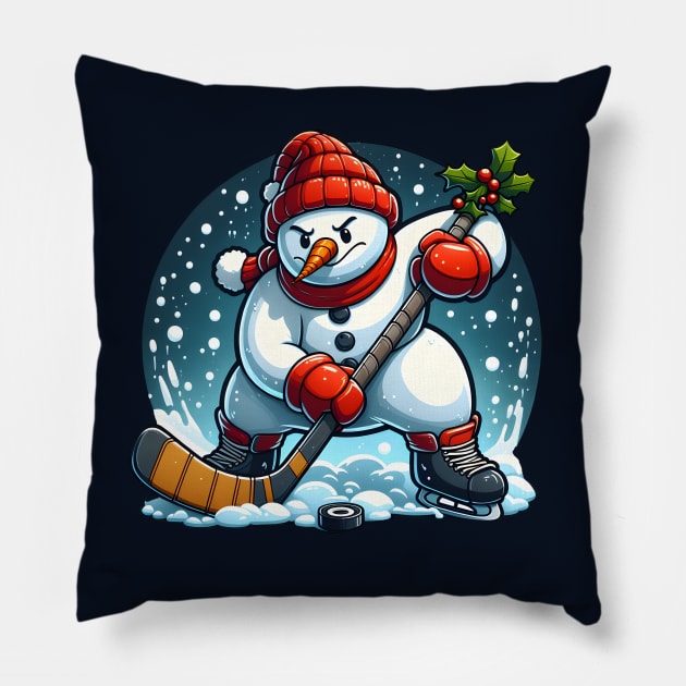 Holiday snowman ice hockey Pillow by SergioCoelho_Arts