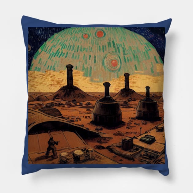 Starry Night in Mos Eisley Tatooine Pillow by Grassroots Green