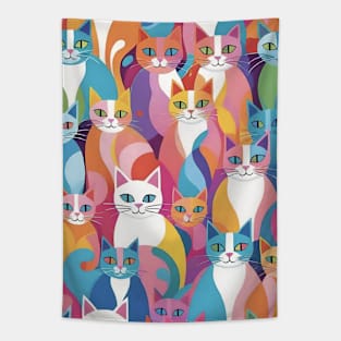 Vivid Whiskers: A Radiant Cat Pattern Palette Tapestry