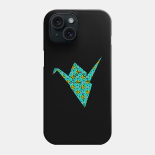 Turquoise origami crane yellow flowers Phone Case