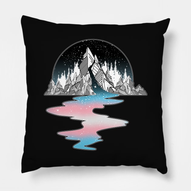 Transgender Flag Mountain River Pillow by Psitta