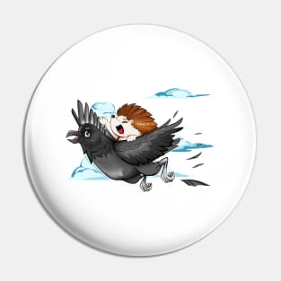 Hedgehog flying on raven Pin