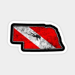 Nebraska Dive Flag Scuba Diving State Map Dive Flag Distressed Magnet