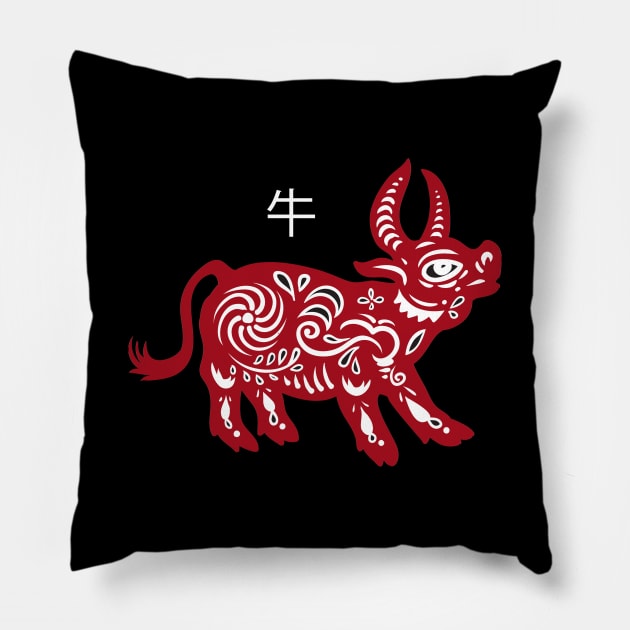 Year Of The Ox Pillow by SpottydoggCreatives