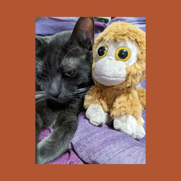 Smokey cat and monkey toy by JudyOriginalz