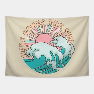 Here comes the sun; summer; sun; sunshine; water; retro; vintage; beach vibes; beach; ocean; sea; holiday; vacation; surf; surf life; surfing; waves; wave; water; cool; cute; California; beach life; coast; Tapestry