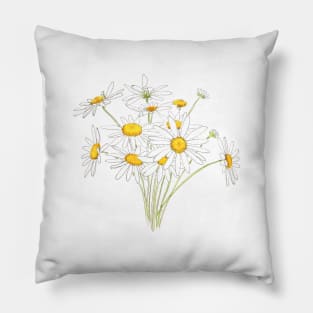 white little daisy bouquet flower watercolor Pillow
