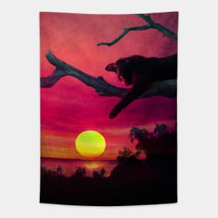 Cat watching sunset Tapestry