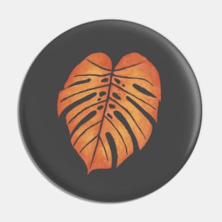 ORANGE MONSTERA LEAF – Watercolor Tropical Frond In Red & Yellow Against Slate Pin