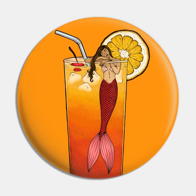 Tequila Sunrise Mermaid Cocktail Illustration Pin by Elizabeth Weglein Art